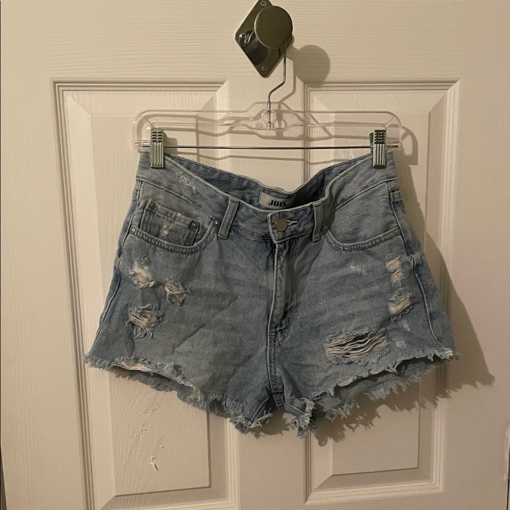Women's Distressed Denim Shorts - Light Blue